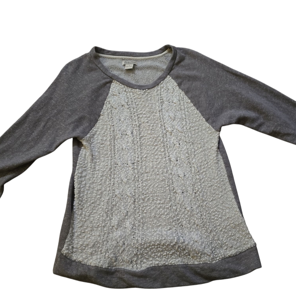 Lucky Brand Ladies Gray and Cream Long Sleeve Top Sz L